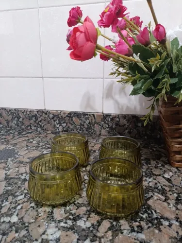 Conjunto potes de vidro ambar retrô.