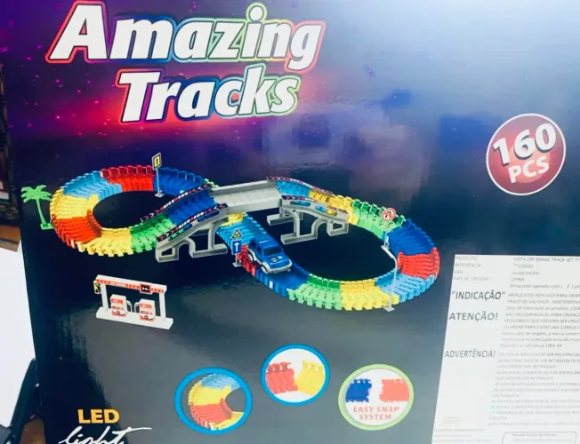 Conjunto De Pista Magina (160 pçs) Amazing Tracks C/ 1 Carrinho C/Pilha