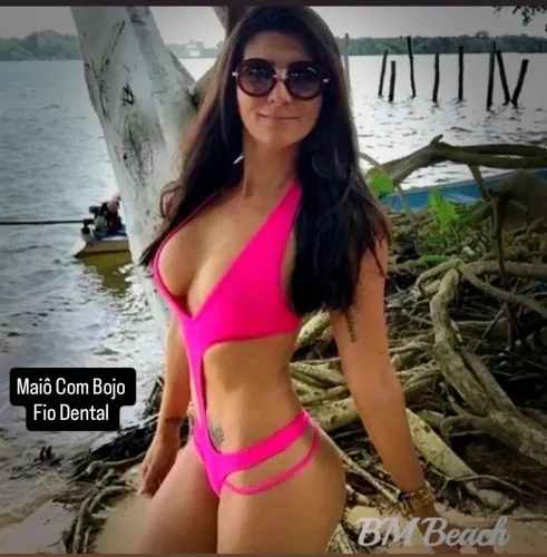 Maiô rosa néon Fio Dental com Bojo de laycra- BM Beach