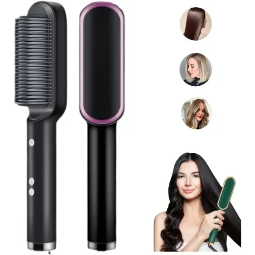 Escova Pente Alisadora Modeladora Elétrica 3 em 1 Alisa Hidrata e Anti Frizz 45W Bivolt 