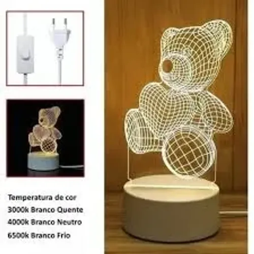 Luminária Abajur 3d Urso Com Coração 5v