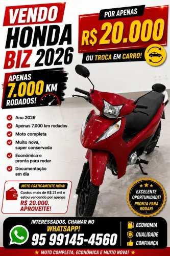 Honda Biz 125 2026 Completa - Apenas 7.000 km - Impecável