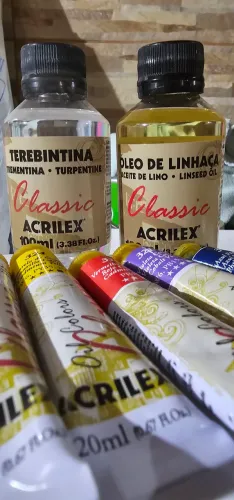 Kit arte: tinta óleo, terebentina e óleo de linhaça
