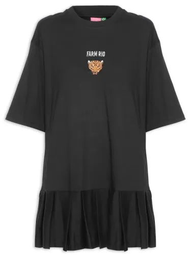 Vestido curto Farm moletom bordado onça plissado tamanho P