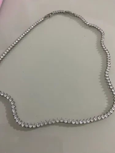 Colar riviera zircônia cristal, banhado a ródio branco 