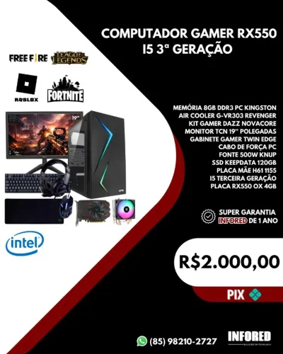 Computador Gamer RX550 i5 3° Geração