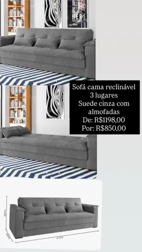 Vendo sofá cama reclinável 3 lugares cinza