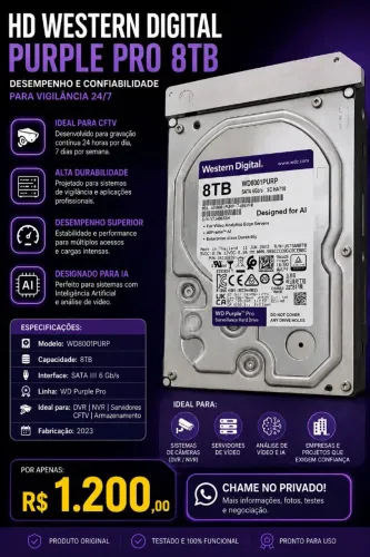 HD WD Purple Pro 8TB (Modelo WD8001PURP) (Usado em ótimo estado)