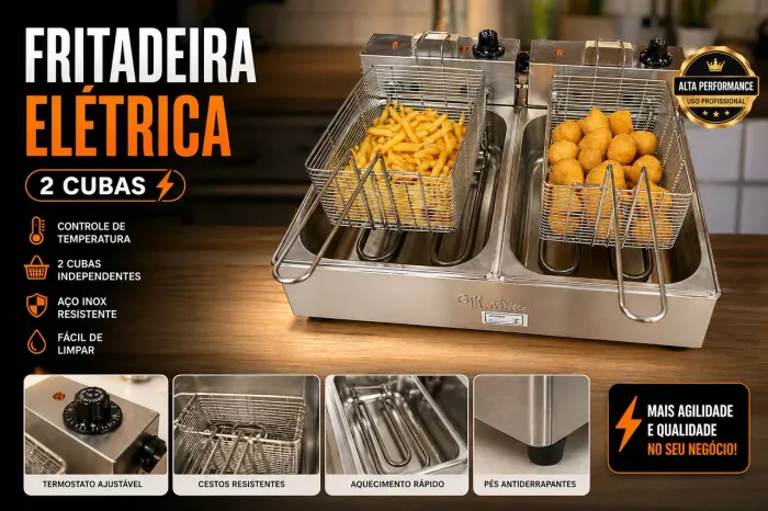 Fritadeira elétrica - 2 cubas - 8 litros