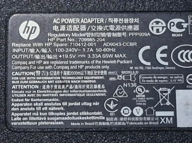 Fonte Carregador HP PPP009A 65W Usada