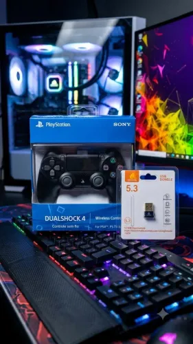 KIT GAMER - Controle sem fio + Receptor Bluetooth - PS4/PC/SMART TV