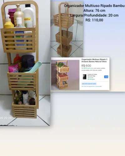 Organizador multiuso ripado em bambu R$:110,00