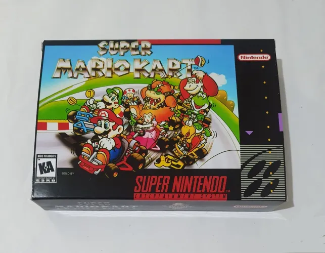SUPER MARIO KART SNES SUPER NINTENDO NA CAIXA E BERÇO AMERICANA LINDA ZERADA SALVANDO