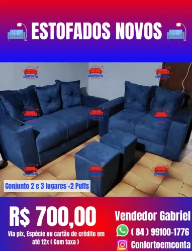 Sofá Conjunto 2 e 3 lugares +2 Puffs : * 