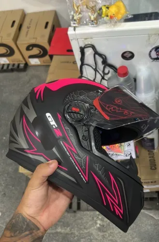 Capacete FW3 GT-2 Preto fosco, rosa pink e cinza