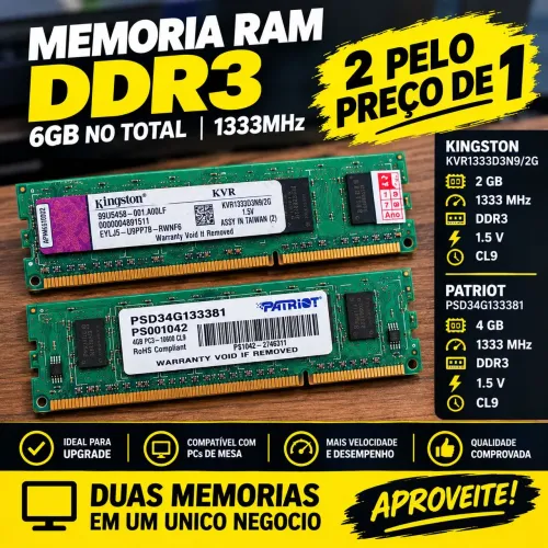 Memória RAM DDR3 1333MHZ