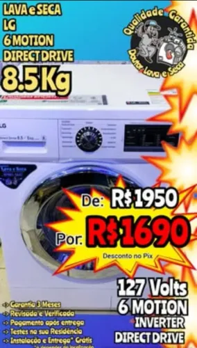 LAVA E SECA LG (Leia o anúncio) Inverter Muito Nova ! GARANTIA, Entrega Grátis*!