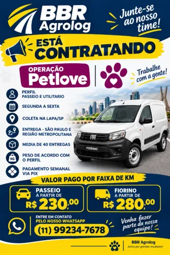 Agregados Motoristas com veículos utilitários para Petlove