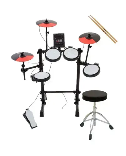 Kit Bateria Eletrônica com Banco e Baquetas Pro Fire Spanking E-drum Mesh Head Usb