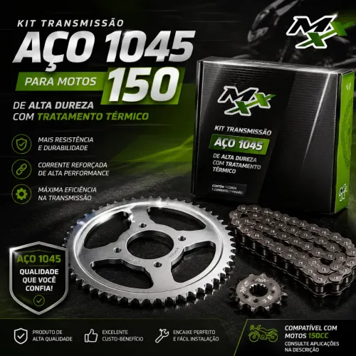 Kit relação transmissão Honda Titan, Fan, Bros e Start 150