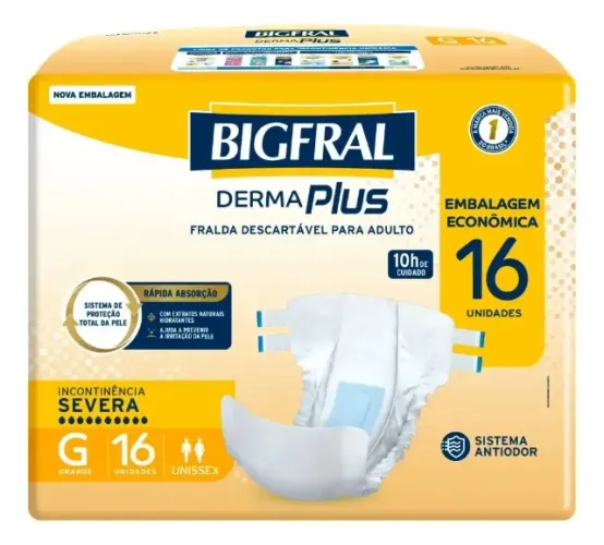 Fralda Geriátrica Derma Plus 16 Unidades G Bigfral Pacote Fechado Novo