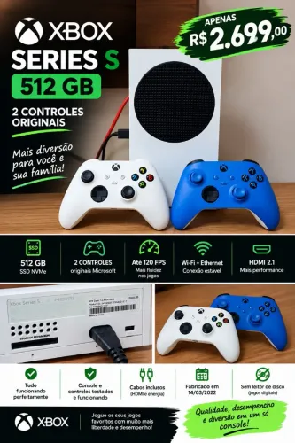 Xbox série S com 2 controles originais