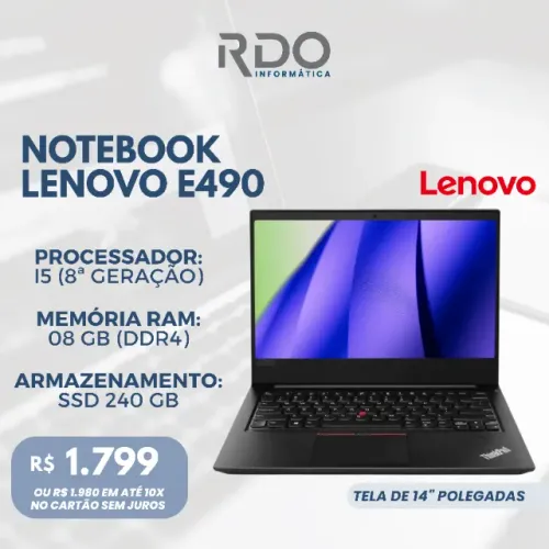 Notebook Lenovo E490 i5 8ª 8GB SSD 240GB 14" - Notebook de alto desempenho!