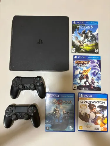 PS4 Slim Impecável - Manutenção Recente (Pasta Térmica) + 2 Controles + 4 Jogos