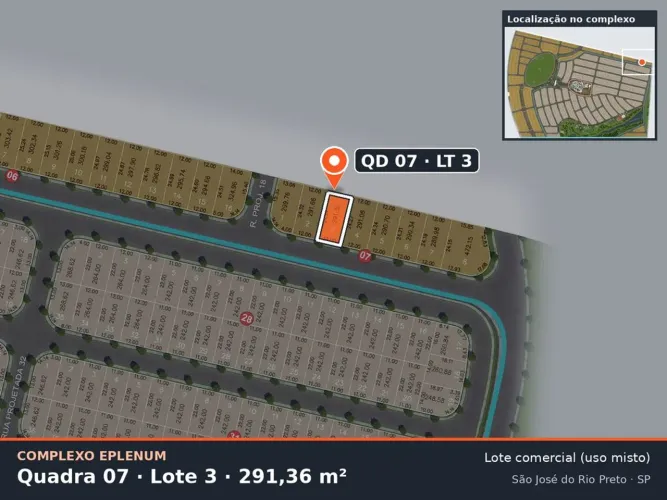 Lote comercial 291,36 m² no Eparque Mirage  Complexo Eplenum, Zona Sul