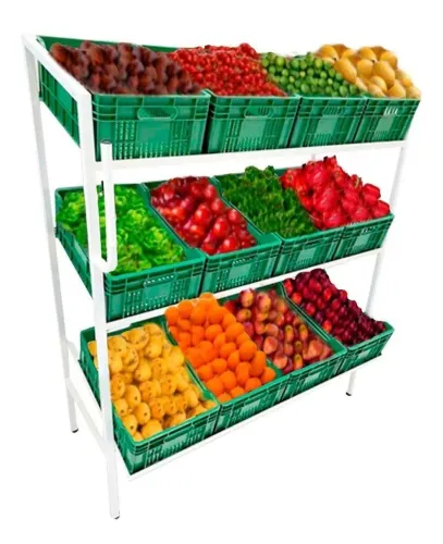Expositores de verduras e frutas, com e sem caixas. Você escolhe.