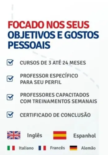 Curso de idiomas. Focado nos seus objetivos e gostos pessoais.
