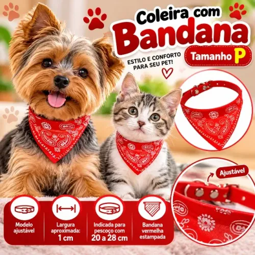 COLEIRA VERMELHA COM BANDANA - TAMANHO P