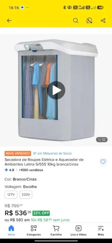 Secadoura de roupas latina 10kg