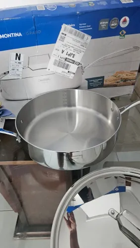 Frigideira grande aço inox Grano tramontina 30 cm com tampa