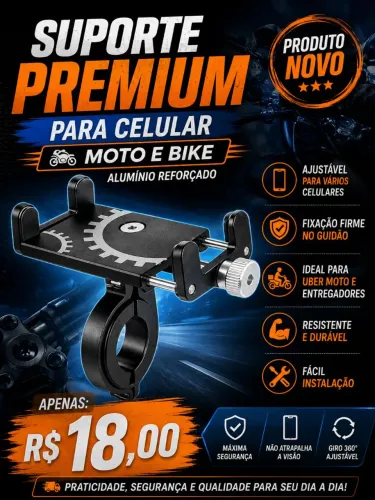 Suporte de celular em alumínio P/ motos e bicicletas