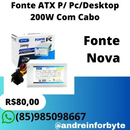 Fonte ATX P/ Pc/Desktop 200W Com Cabo