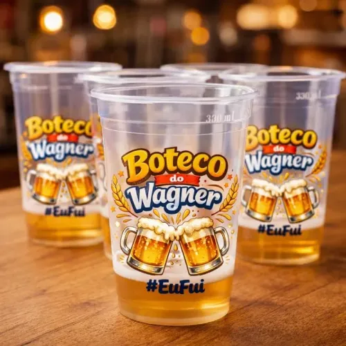 COPOS DESCARTÁVEIS PERSONALIZADOS DE 330ML A R$ 1,00 no atacado