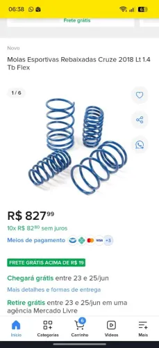 Molas esportivas cruze 2018 em diante