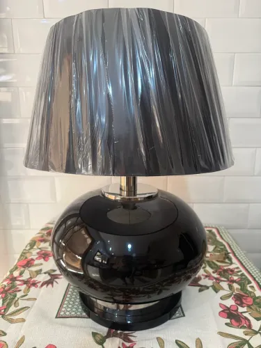 Abajur Breton inox vidro preto