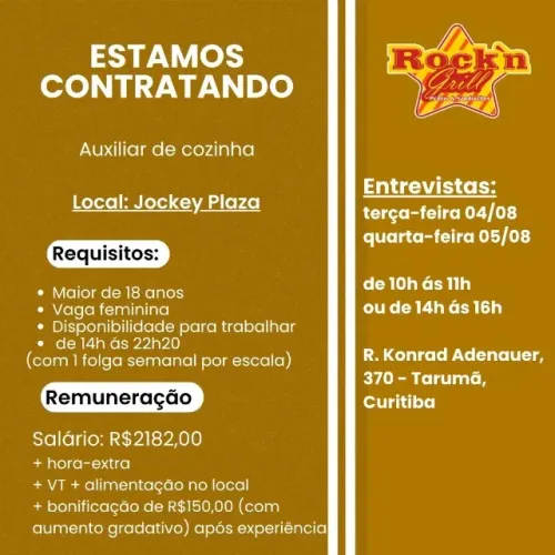 Auxiliar de Cozinha Jockey Plaza
