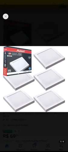 Kit 5 Painel Led Pop Sobrepor Quadrado 6500k 18w Avant