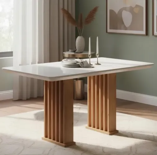 Mesa de Jantar Vellanza 160 cm Mel/Blonde Off White - Viero Móveis