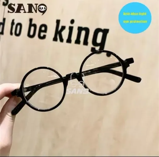 01 Oculos Pequeno Redondo Retro Preto Com Lente Anti-Azul