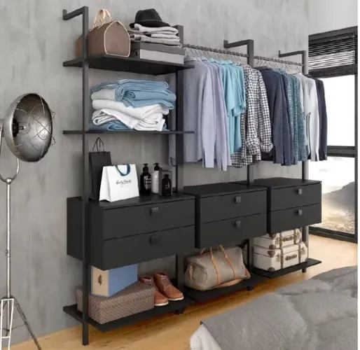 Guarda Roupa estilo industrial Siena 6gav Preto Fosco