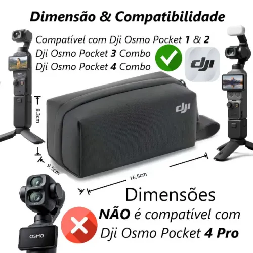 1 Bolsa Preta de Mão Bag Genuína Estojo Original Compatível com Dji Osmo Pocket 1,2,3&4