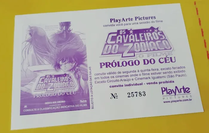 Bilhete de CINEMA LANÇAMENTO DO FILME PRÓLOGO DO CÉU DOS CAVALEIROS DO ZODÍACO DE 2006