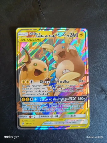 Carta Pokémon Raichu e Raichu de Alola GX Aliados 54/236