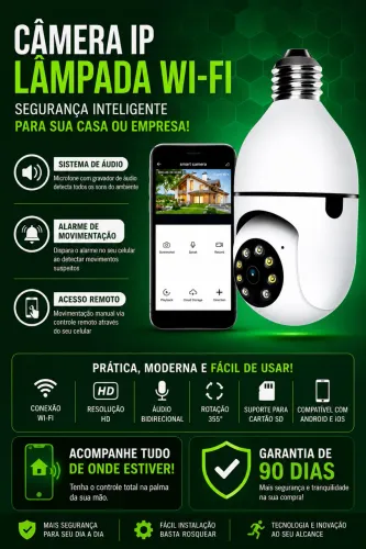 Câmera de segurança wi-fi lâmpada 360 graus