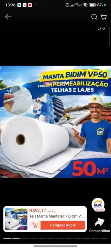 Tela Manta mantatec / Bidim vp50, 50 metros quadrados impermeabilizante de telhado.