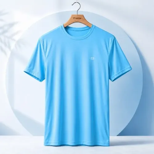 Camiseta Dry Fit Logo Azul Claro - Tamanho P,M,G ou GG